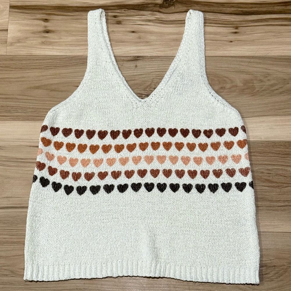 Sincerely Jules Cream Knit Heart Tank Top Women’s Medium